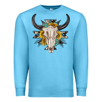 Ocean Blue cow aztec western bull skull Premium Sweatshirt - texasbilliewilder