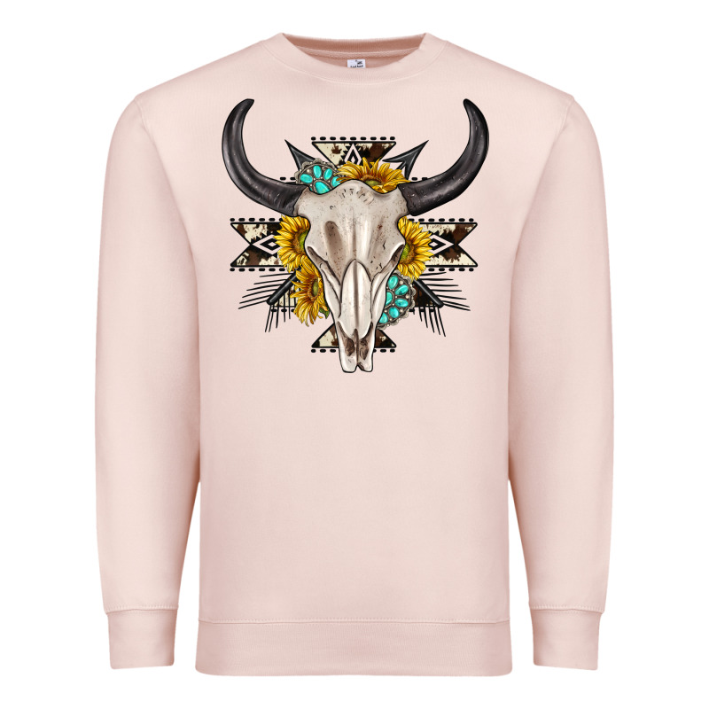 Cow Aztec Western Bull Skull Premium Sweatshirt by texasbilliewilder | Teevron