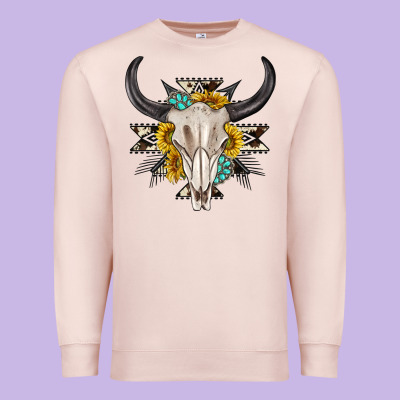 Premium Sweatshirt cow aztec western bull skull