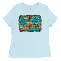 Baby Blue western turquoise stone aztec tiger pattern background Ladies Tee - Artiststas
