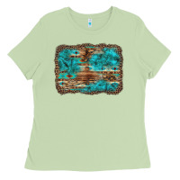 Matcha western turquoise stone aztec tiger pattern background Ladies Tee - Artiststas