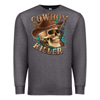 Charcoal Heather cowboy killer with skull Premium Sweatshirt - texasbilliewilder
