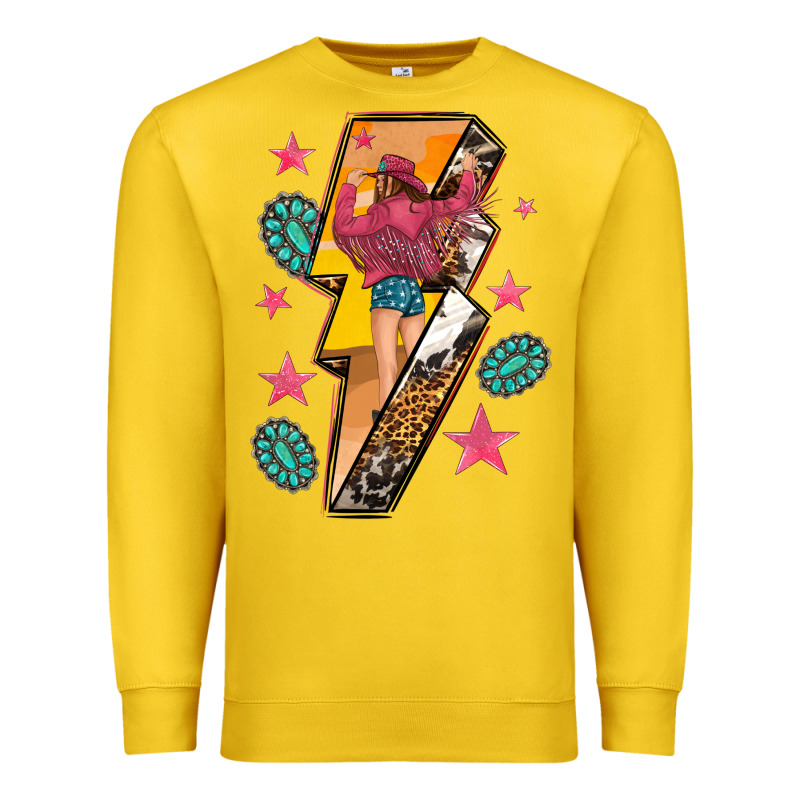 Cowgirl With Lightning Bolt Premium Sweatshirt by texasbilliewilder | Teevron