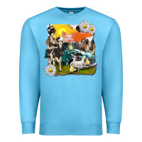 Ocean Blue cowhide farm truck with farm animals Premium Sweatshirt - texasbilliewilder
