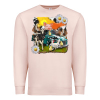 Pale Pink cowhide farm truck with farm animals Premium Sweatshirt - texasbilliewilder