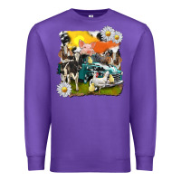 Purple cowhide farm truck with farm animals Premium Sweatshirt - texasbilliewilder
