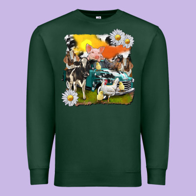 Premium Sweatshirt cowhide farm truck with farm animals