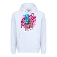 White cancer ribbon pink converse and flowers Premium Hoodie - AdoDesignShop