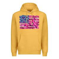 Mustard american flag and  cancer ribbon pattern Premium Hoodie - AdoDesignShop
