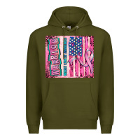 Army Green warrior breast cancer and american flag Premium Hoodie - AdoDesignShop