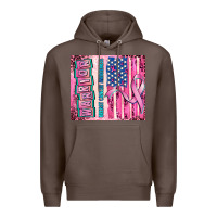 Coffee warrior breast cancer and american flag Premium Hoodie - AdoDesignShop