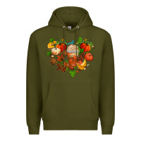 Army Green fall pumpkin heart Premium Hoodie - AdoDesignShop