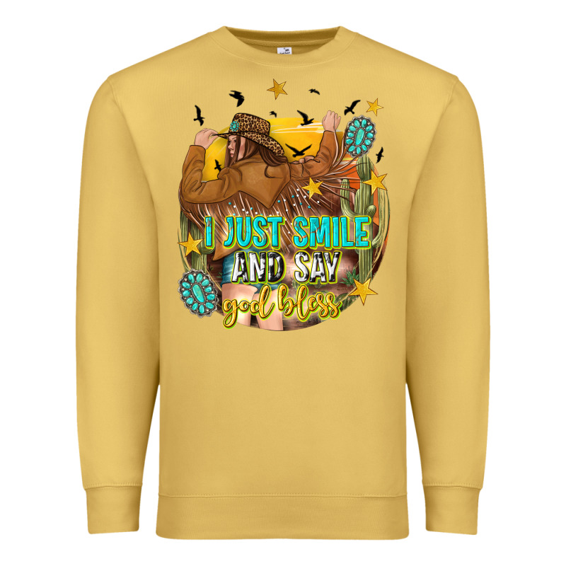 I Just Smile And Say God Bless Premium Sweatshirt by texasbilliewilder | Teevron