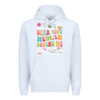 White customized teacher dear tiny human behind me back Premium Hoodie - JahusDesignShop