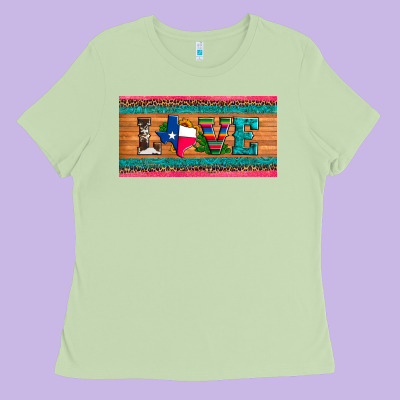 Love Texas Sunflowers Cactus Cowhide License Plate Ladies Tee Designed By Artiststas
