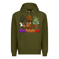 Army Green happy hallothanksmas trees Premium Hoodie - AdoDesignShop