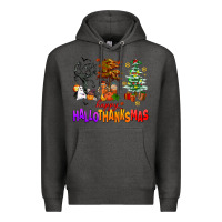 Charcoal Heather happy hallothanksmas trees Premium Hoodie - AdoDesignShop