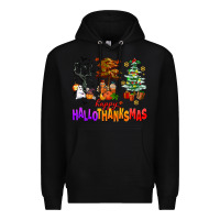Black happy hallothanksmas trees Premium Hoodie - AdoDesignShop