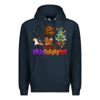 Navy happy hallothanksmas trees Premium Hoodie - AdoDesignShop