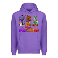 Purple happy hallothanksmas trees Premium Hoodie - AdoDesignShop