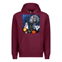 Burgundy halloween tree and ghosts Premium Hoodie - AdoDesignShop