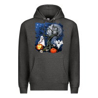 Charcoal Heather halloween tree and ghosts Premium Hoodie - AdoDesignShop