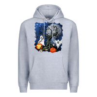 Heather Grey halloween tree and ghosts Premium Hoodie - AdoDesignShop