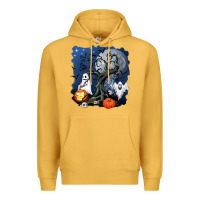 Mustard halloween tree and ghosts Premium Hoodie - AdoDesignShop