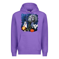 Purple halloween tree and ghosts Premium Hoodie - AdoDesignShop