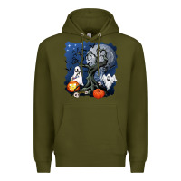 Army Green halloween tree and ghosts Premium Hoodie - AdoDesignShop