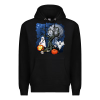 Black halloween tree and ghosts Premium Hoodie - AdoDesignShop
