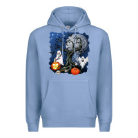 Colony Blue halloween tree and ghosts Premium Hoodie - AdoDesignShop