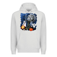 Dove Grey halloween tree and ghosts Premium Hoodie - AdoDesignShop