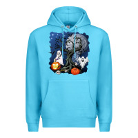 Ocean Blue halloween tree and ghosts Premium Hoodie - AdoDesignShop