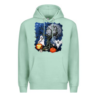 Seafoam halloween tree and ghosts Premium Hoodie - AdoDesignShop