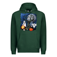 Sports Green halloween tree and ghosts Premium Hoodie - AdoDesignShop