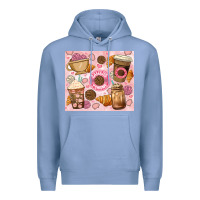 Colony Blue cafecito y chisme. Premium Hoodie - JahusDesignShop