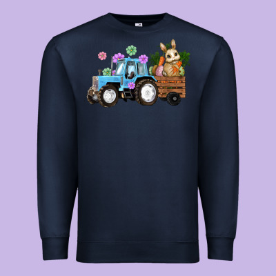 Premium Sweatshirt Happy Easter Tractor with Bunny Flowers and Carrot