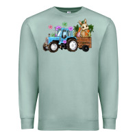 Seafoam Happy Easter Tractor with Bunny Flowers and Carrot Premium Sweatshirt - RanaPortraitStore