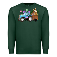 Sports Green Happy Easter Tractor with Bunny Flowers and Carrot Premium Sweatshirt - RanaPortraitStore