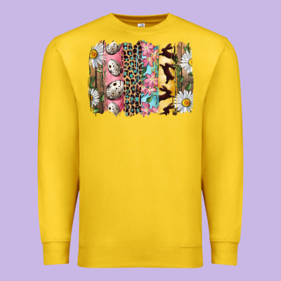 Premium Sweatshirt Easter Brushstroke With Quail Eggs Daisy And Bunny
