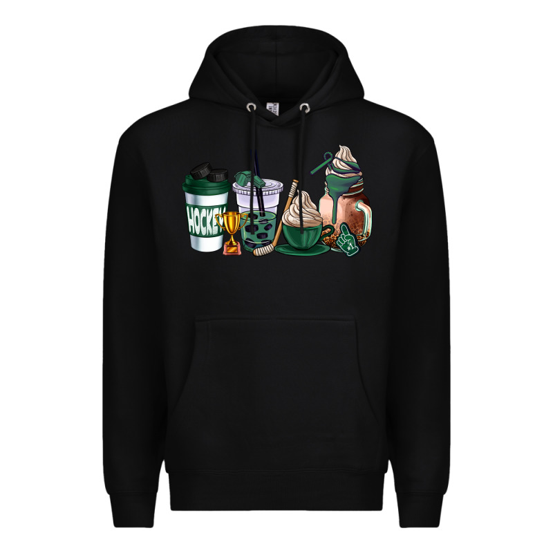 Hunter Green Hockey Coffee Cups Premium Hoodie by AdoDesignShop | Teevron