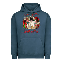 Pigment Midnight Navy Christmas life is better with a pug Urban Hoodie - JahusDesignShop