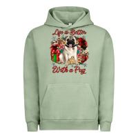Pigment Oil Green Christmas life is better with a pug Urban Hoodie - JahusDesignShop