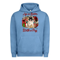 Pigment Pebble Blue Christmas life is better with a pug Urban Hoodie - JahusDesignShop