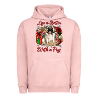 Pigment Salmon Christmas life is better with a pug Urban Hoodie - JahusDesignShop