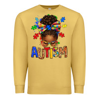 Antique Gold Autism Awareness afro messy bu Premium Sweatshirt - texasbilliewilder