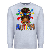 Heather Grey Autism Awareness afro messy bu Premium Sweatshirt - texasbilliewilder