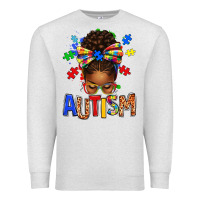 Oatmeal Heather Autism Awareness afro messy bu Premium Sweatshirt - texasbilliewilder