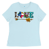Baby Blue love texas serape cowhide cactus and sunflowers Ladies Tee - Artiststas